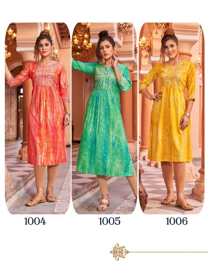 Hirwa Shibori Naira Cut Festive wear Wholesale Embroidery Designer Kurtis
